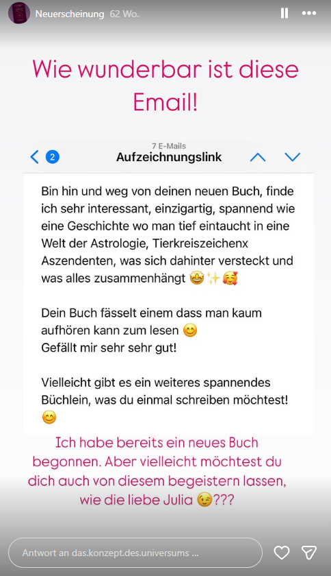 Direktnachricht mit positivem Feedback zum Buch